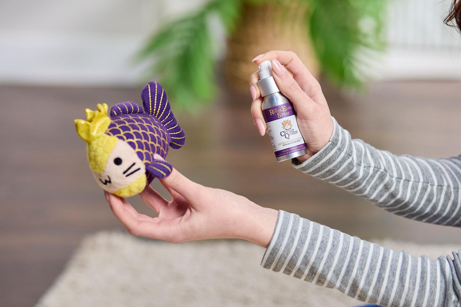 The Royal Catch & Elixir Duo Catnip Toy plus Catnip & Silvervine Spray 50ml.
